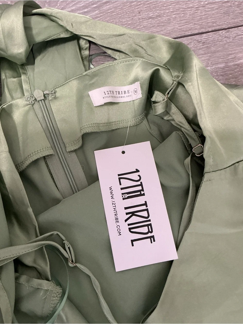 NWT 12th Tribe MONET Sage Green Fringe Cami Dress M - Picture 12 of 13